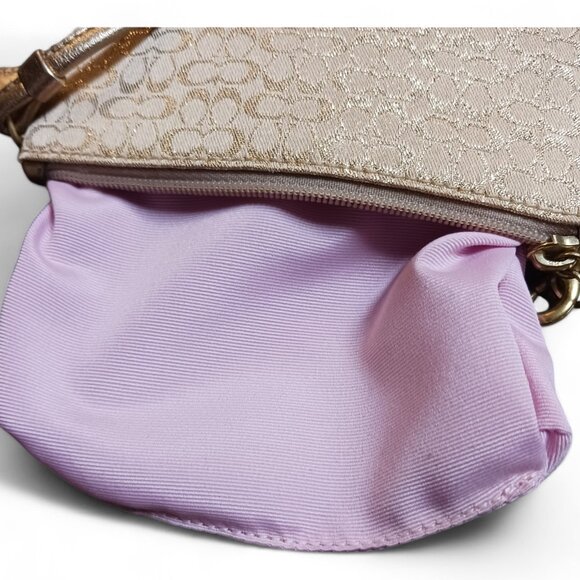 Coach Gold Metallic Leather Jacquard Gold Thread Monogram C Wristlet Clutch - Picture 6 of 8